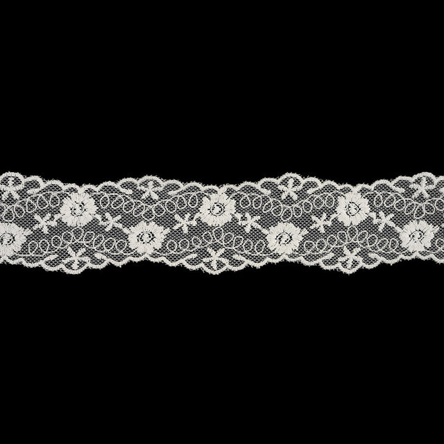 White Flowers and Loop de Loops Zig Zag Embroidered Lace Trim - 1.625"