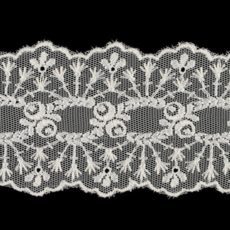 White Luminous Floral Embroidered Lace Trim - 2.375"