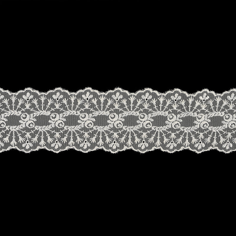 White Luminous Floral Embroidered Lace Trim - 2.375"