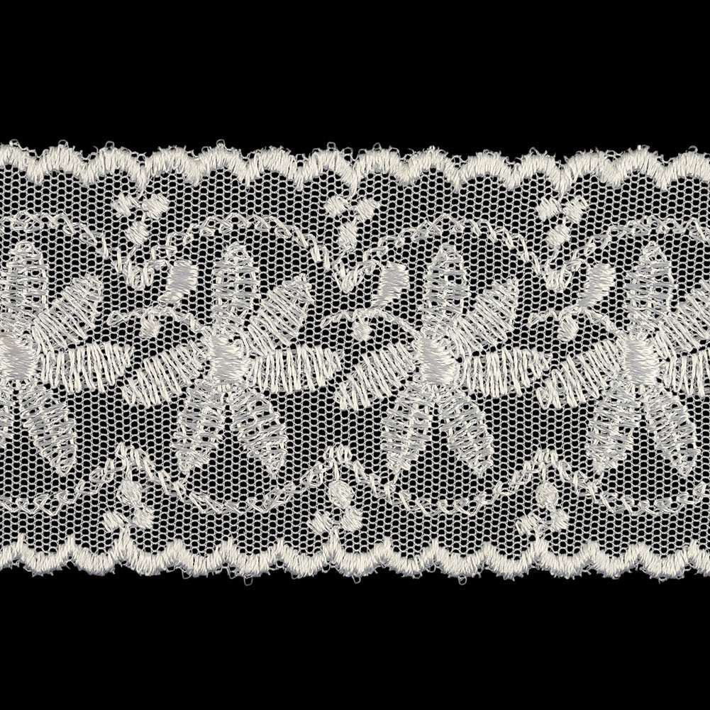 Luminous White Big Flowers Embroidered Lace Trim - 2"