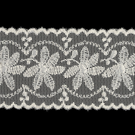 Luminous White Big Flowers Embroidered Lace Trim - 2"