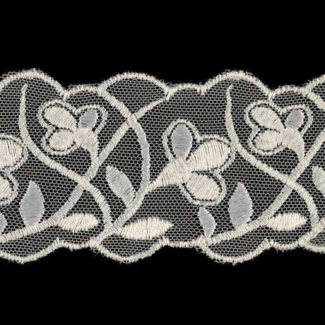 Luminous White Wildflower Buds Embroidered Lace Trim - 2.125"