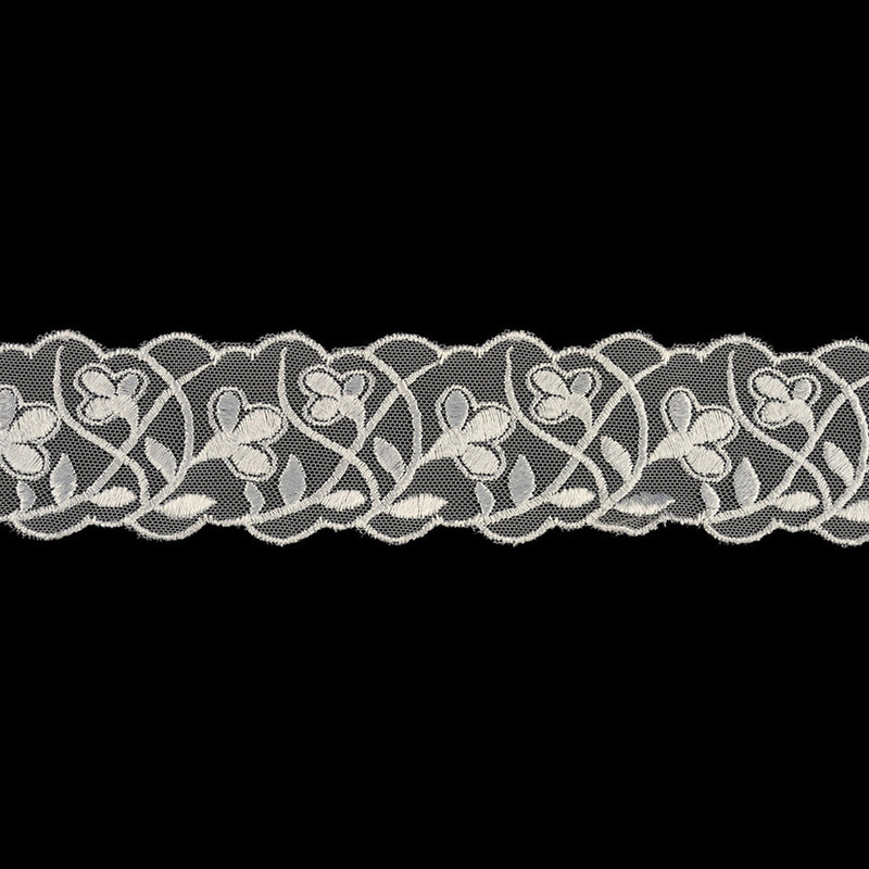 Luminous White Wildflower Buds Embroidered Lace Trim - 2.125"