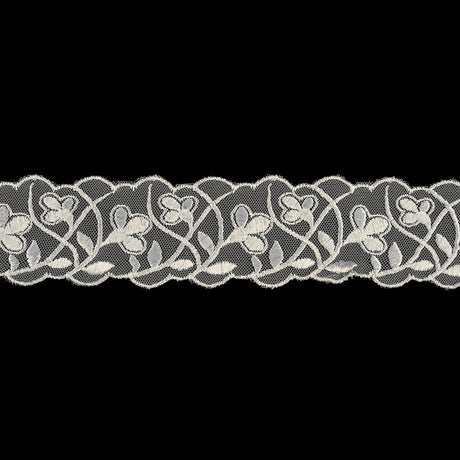 Luminous White Wildflower Buds Embroidered Lace Trim - 2.125"