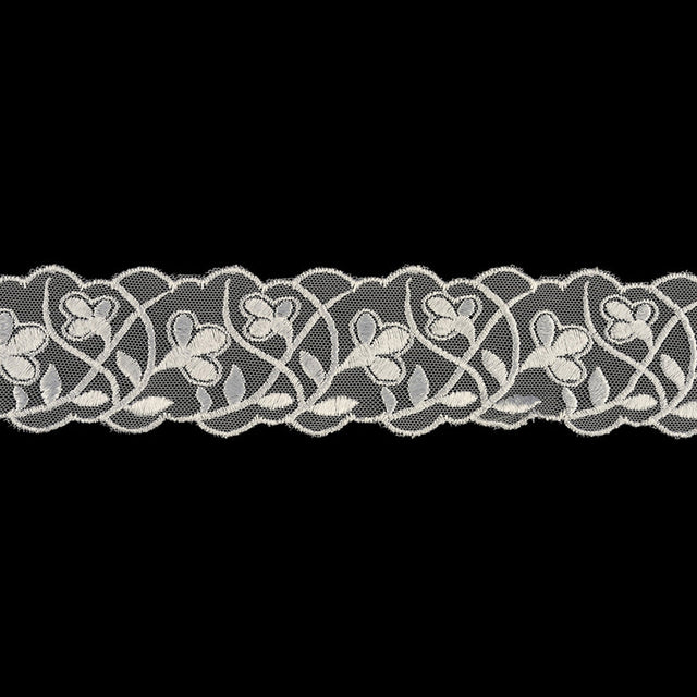Luminous White Wildflower Buds Embroidered Lace Trim - 2.125"