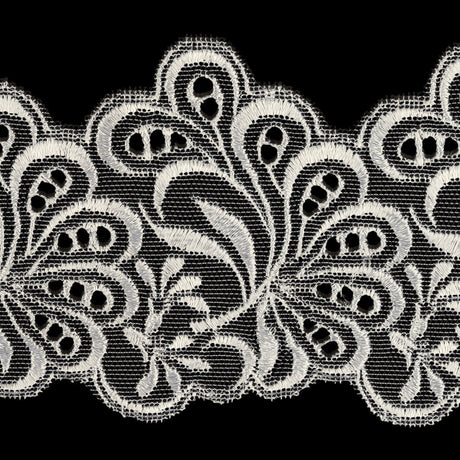 White Luminous Leafy Stems Embroidered and Eyelet Lace Trim - 3"
