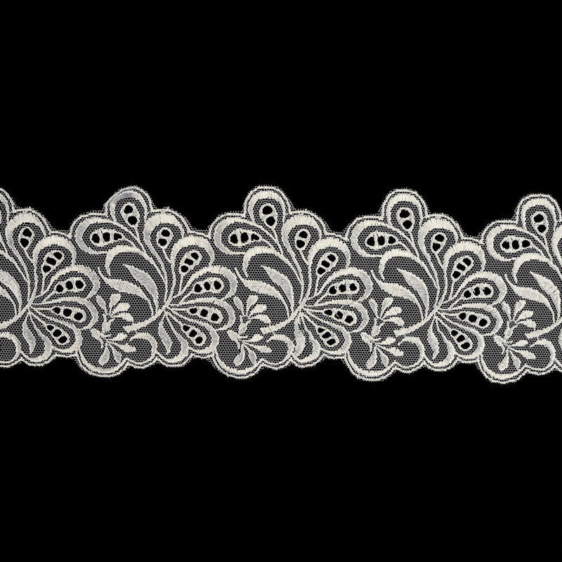 White Luminous Leafy Stems Embroidered and Eyelet Lace Trim - 3"