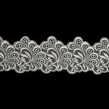 White Luminous Leafy Stems Embroidered and Eyelet Lace Trim - 3"