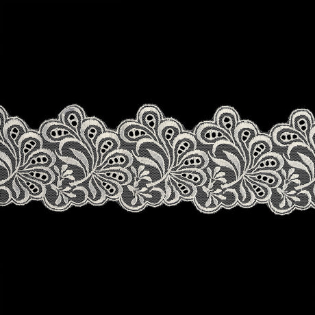 White Luminous Leafy Stems Embroidered and Eyelet Lace Trim - 3"