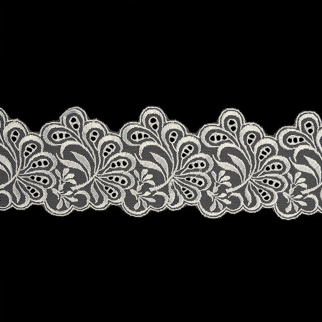 White Luminous Leafy Stems Embroidered and Eyelet Lace Trim - 3"