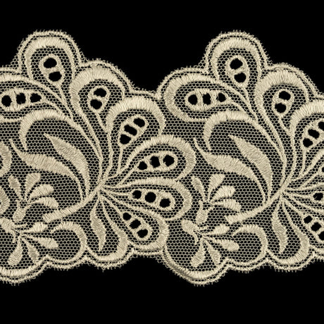 Pristine Ivory Luminous Leafy Stems Embroidered and Eyelet Lace Trim - 3"