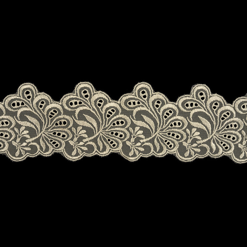 Pristine Ivory Luminous Leafy Stems Embroidered and Eyelet Lace Trim - 3"