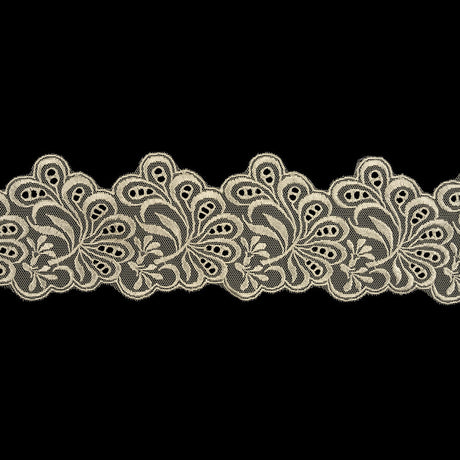 Pristine Ivory Luminous Leafy Stems Embroidered and Eyelet Lace Trim - 3"