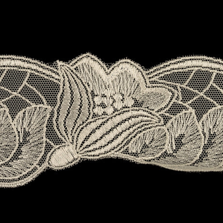Bone White Luminous Blooming Flowers Embroidered Lace Trim - 2.375"