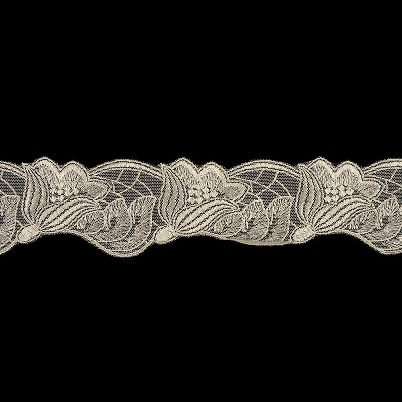 Bone White Luminous Blooming Flowers Embroidered Lace Trim - 2.375"