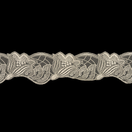 Bone White Luminous Blooming Flowers Embroidered Lace Trim - 2.375"