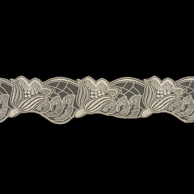 Bone White Luminous Blooming Flowers Embroidered Lace Trim - 2.375"