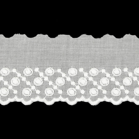 White Three-Row Dots Cotton Embroidered Lace Trim with Finished Scalloped Edge - 1.75"