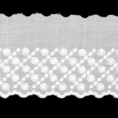 White Five-Row Dots Cotton Embroidered Lace Trim with Finished Scalloped Edge - 2.25"