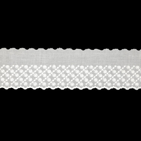 White Five-Row Dots Cotton Embroidered Lace Trim with Finished Scalloped Edge - 2.25"