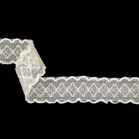 Iridescent Ivory Diamonds Embroidered and Sequined Lace Trim - 1.625"