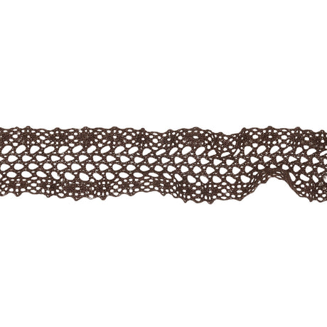 Brown Ruffled Stretch Cotton Blend Lace Trim - 0.875"