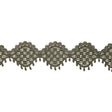 Olive Green Checks, Ogee, and Circles Venise Lace Trim with Teardrop Fringe - 2.125"