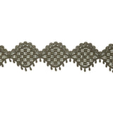 Olive Green Checks, Ogee, and Circles Venise Lace Trim with Teardrop Fringe - 2.125"
