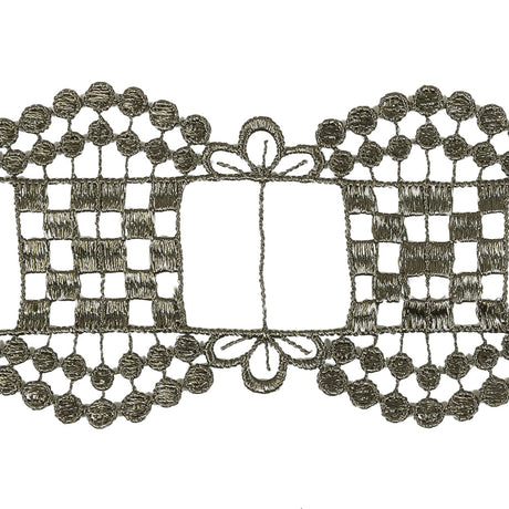 Olive Green Checks, Windows and Leaves Venise Lace Trim - 2.25"