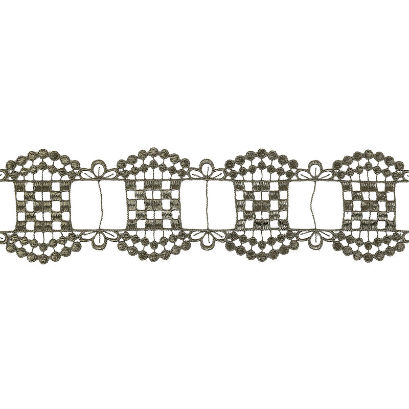 Olive Green Checks, Windows and Leaves Venise Lace Trim - 2.25"