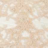 Pale Peach Beaded and Sequined Floral Corded Lace Trim with Eyelash Fringe - 8"