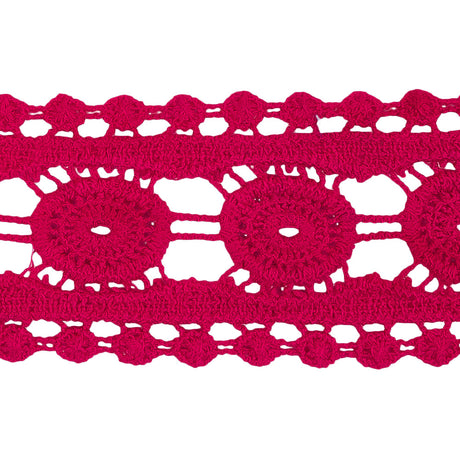 Magenta Circles Cotton Blend Crochet Lace Trim - 2"