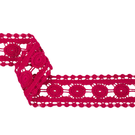 Magenta Circles Cotton Blend Crochet Lace Trim - 2"