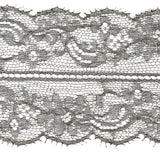 Black and Metallic Silver Floral Chantilly Lace Trim with Eyelash Fringe - 3.25"