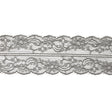 Black and Metallic Silver Floral Chantilly Lace Trim with Eyelash Fringe - 3.25"