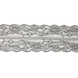 Black and Metallic Silver Floral Chantilly Lace Trim with Eyelash Fringe - 3.25"