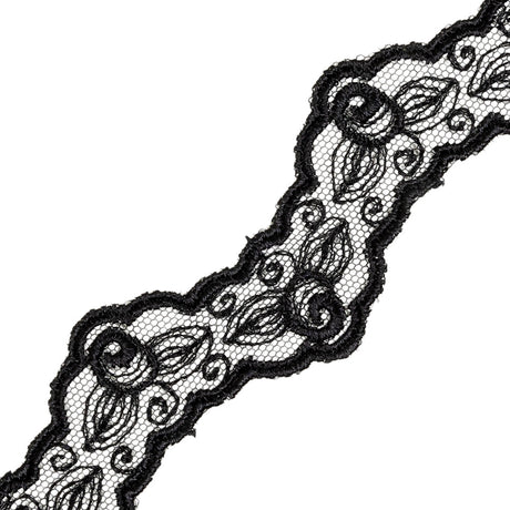Black Roses Zig Zag Scalloped Embroidered Lace Trim - 1.5"