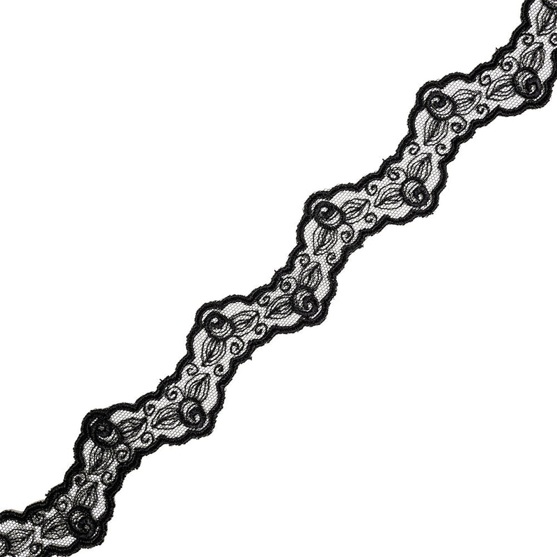 Black Roses Zig Zag Scalloped Embroidered Lace Trim - 1.5"
