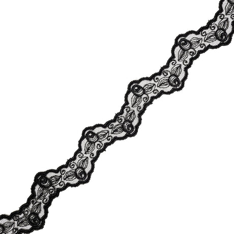 Black Roses Zig Zag Scalloped Embroidered Lace Trim - 1.5"