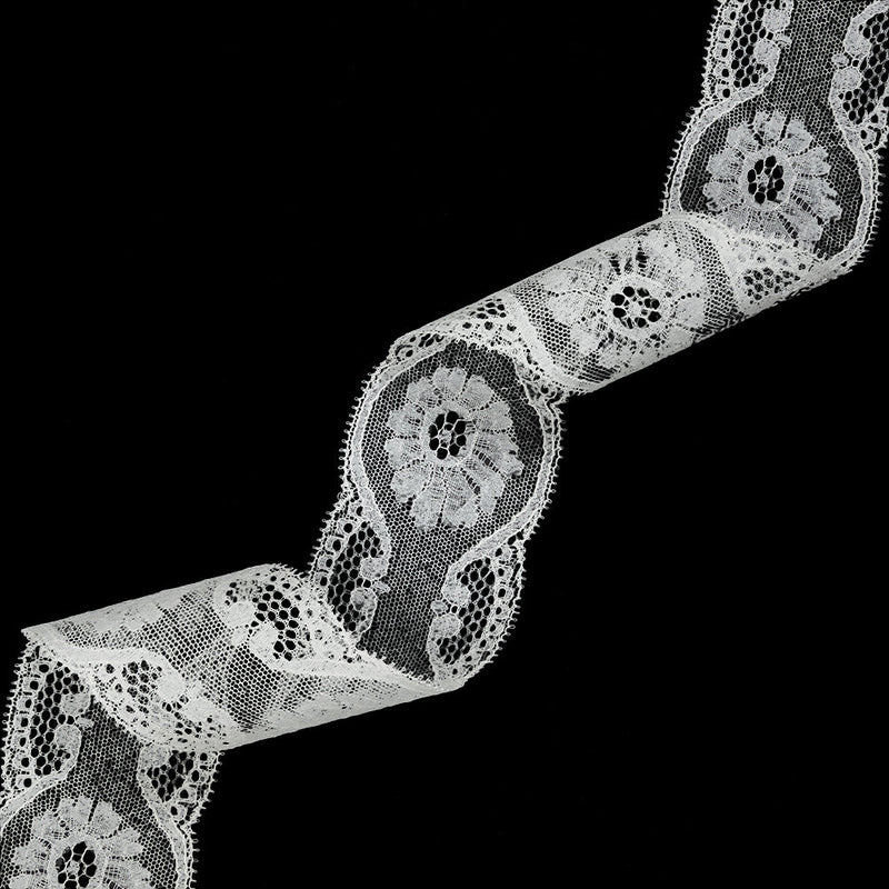 White Floral Lace Trim with Tiny Picot Edging - 2.125"