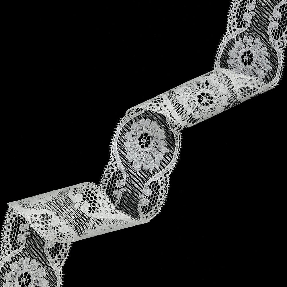 White Floral Lace Trim with Tiny Picot Edging - 2.125"