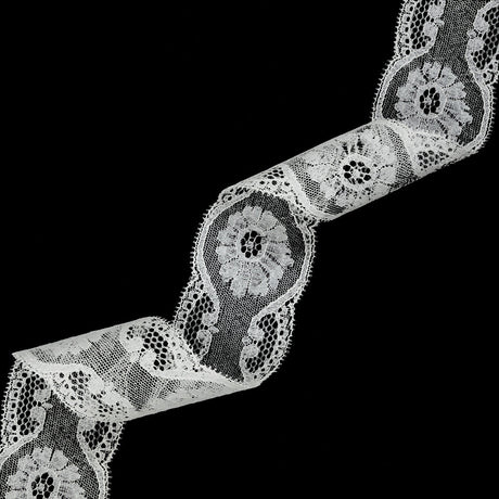 White Floral Lace Trim with Tiny Picot Edging - 2.125"