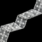 White Floral and Geometric Embroidered Lace Trim with Scalloped Edges - 2.125"