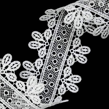 White Leaves and Dots Venise Lace Trim - 2"