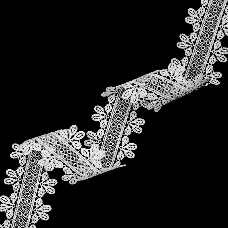 White Leaves and Dots Venise Lace Trim - 2"