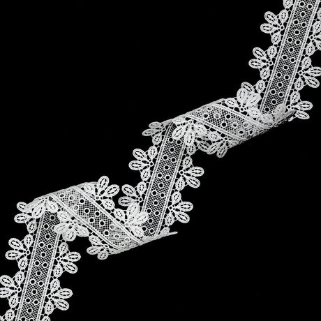 White Leaves and Dots Venise Lace Trim - 2"
