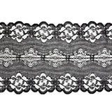 Black Floral and Abstract Re-Embroidered Lace Trim with Scalloped Edges - 5.25"