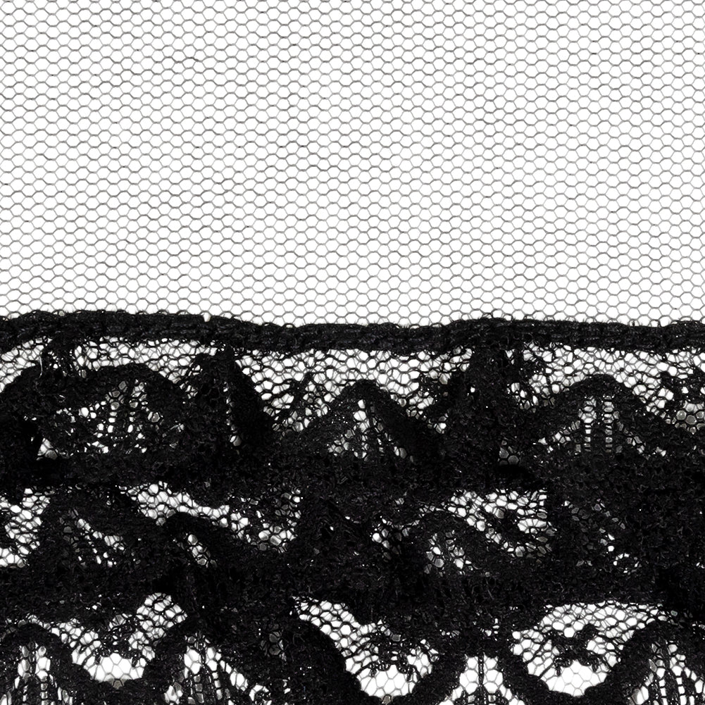 Black Shell Scalloped Three-Tier Ruffled Lace Trim - 4"