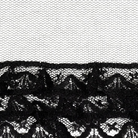 Black Shell Scalloped Three-Tier Ruffled Lace Trim - 4"