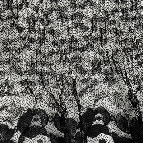 Black Floral Pleated and Ruffled Lace Trim with Scalloped Edge - 5.5"